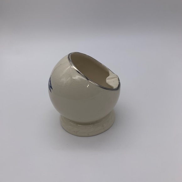 Mid Century Found Footed Ceramic Cigar Ashtray Half Circle Flag Logo Silver Rim - Picture 2 of 12